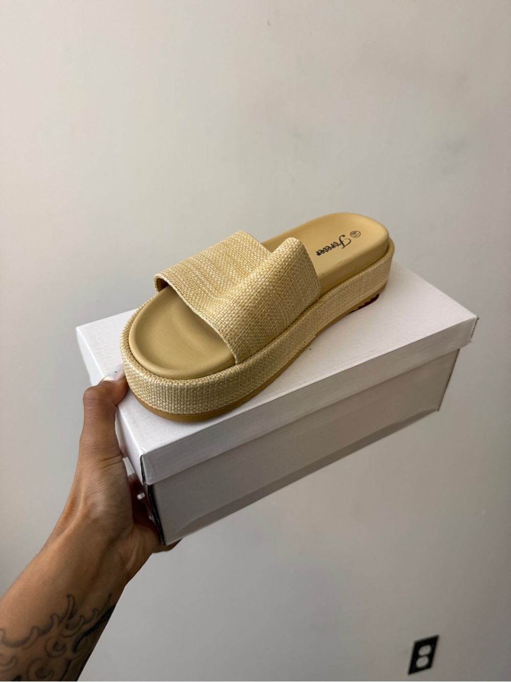 Casual Woven Beige Platform Slide Mule
